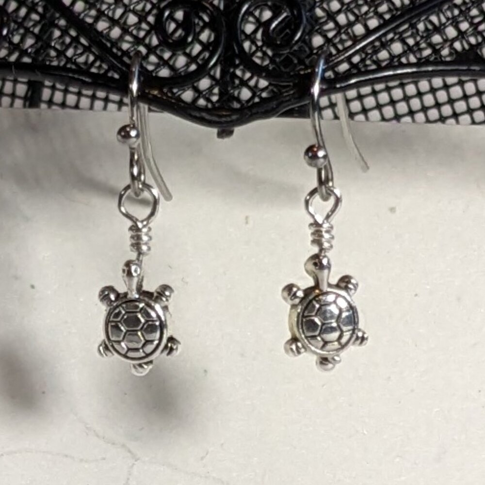 Hand-made mini metal turtles on stainless steel ear wires. New!
